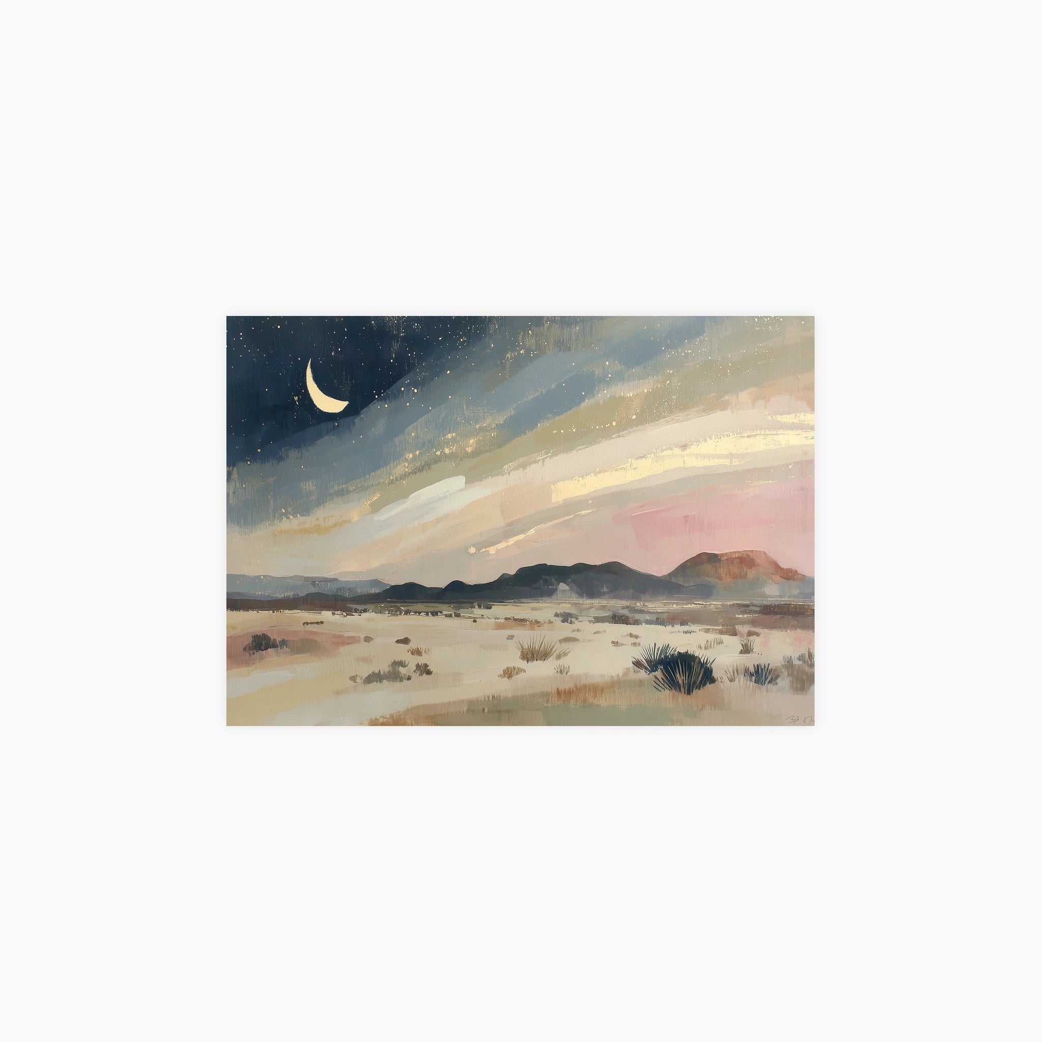 Texas Desert Under Crescent Moon Poster