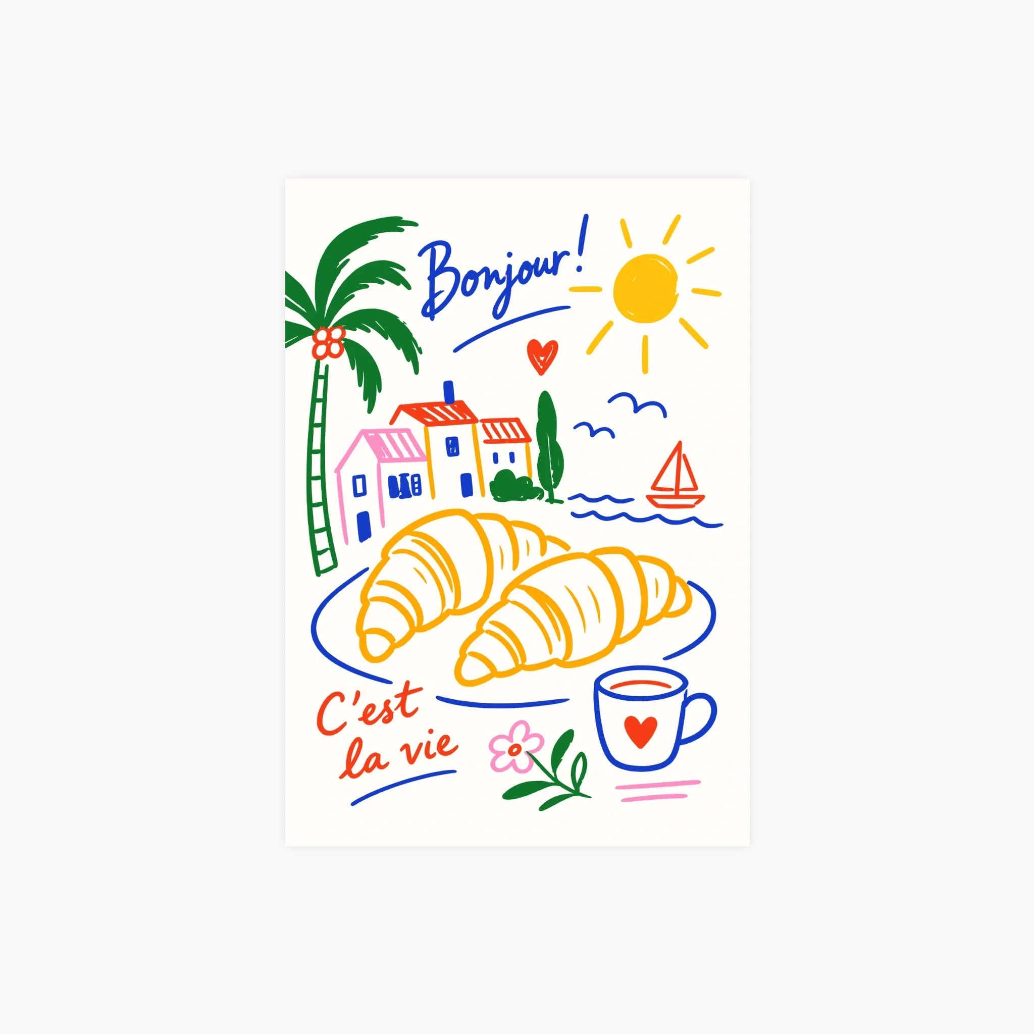 Bonjour Croissant Breakfast Poster
