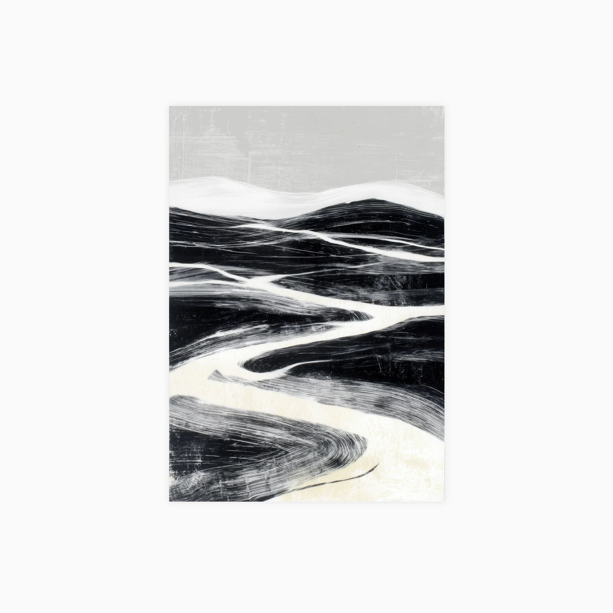 Winding River Through Dark Hills Poster