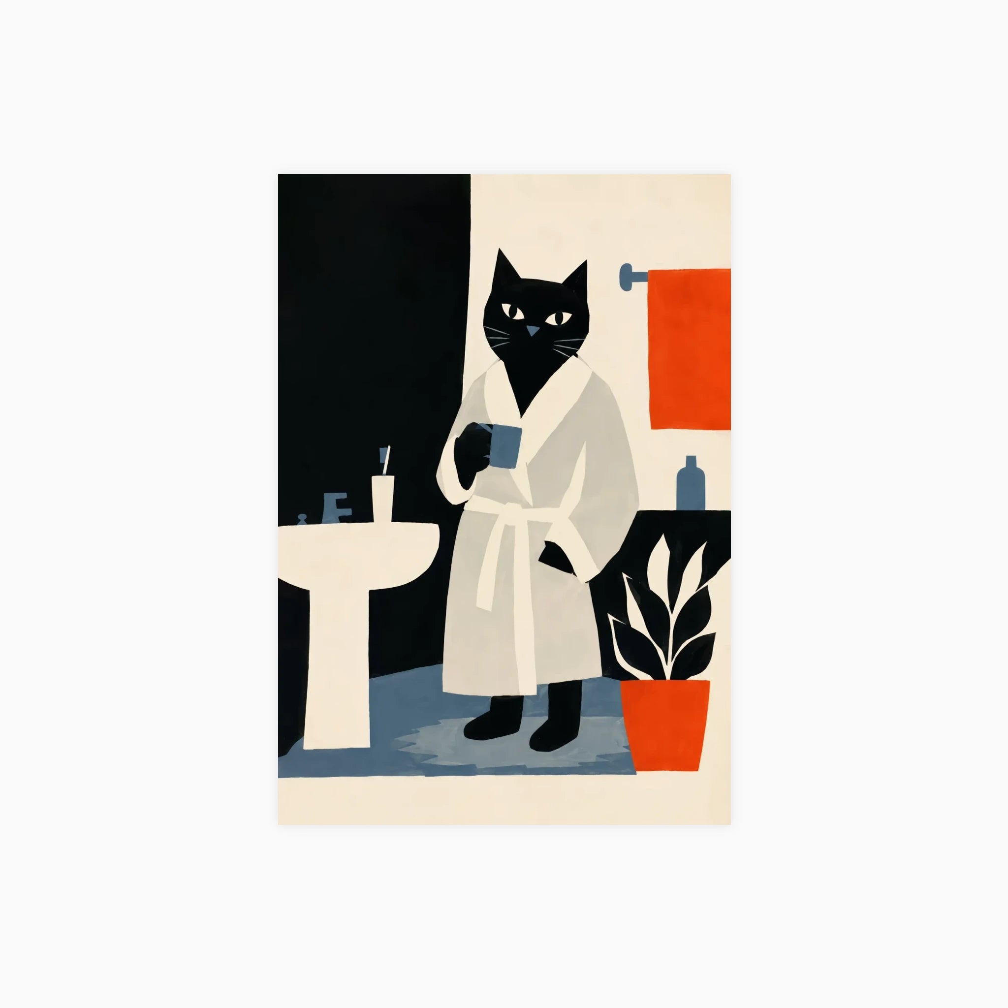 Black Cat Bathroom Poster