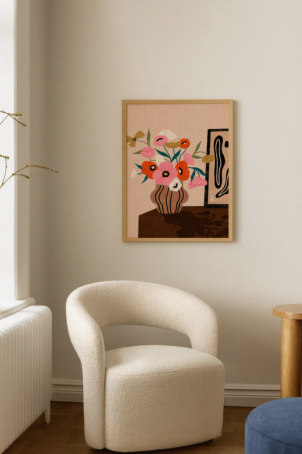Flowers on Sideboard Poster