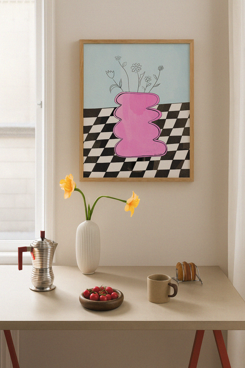 Checkerboard Vase Plakat