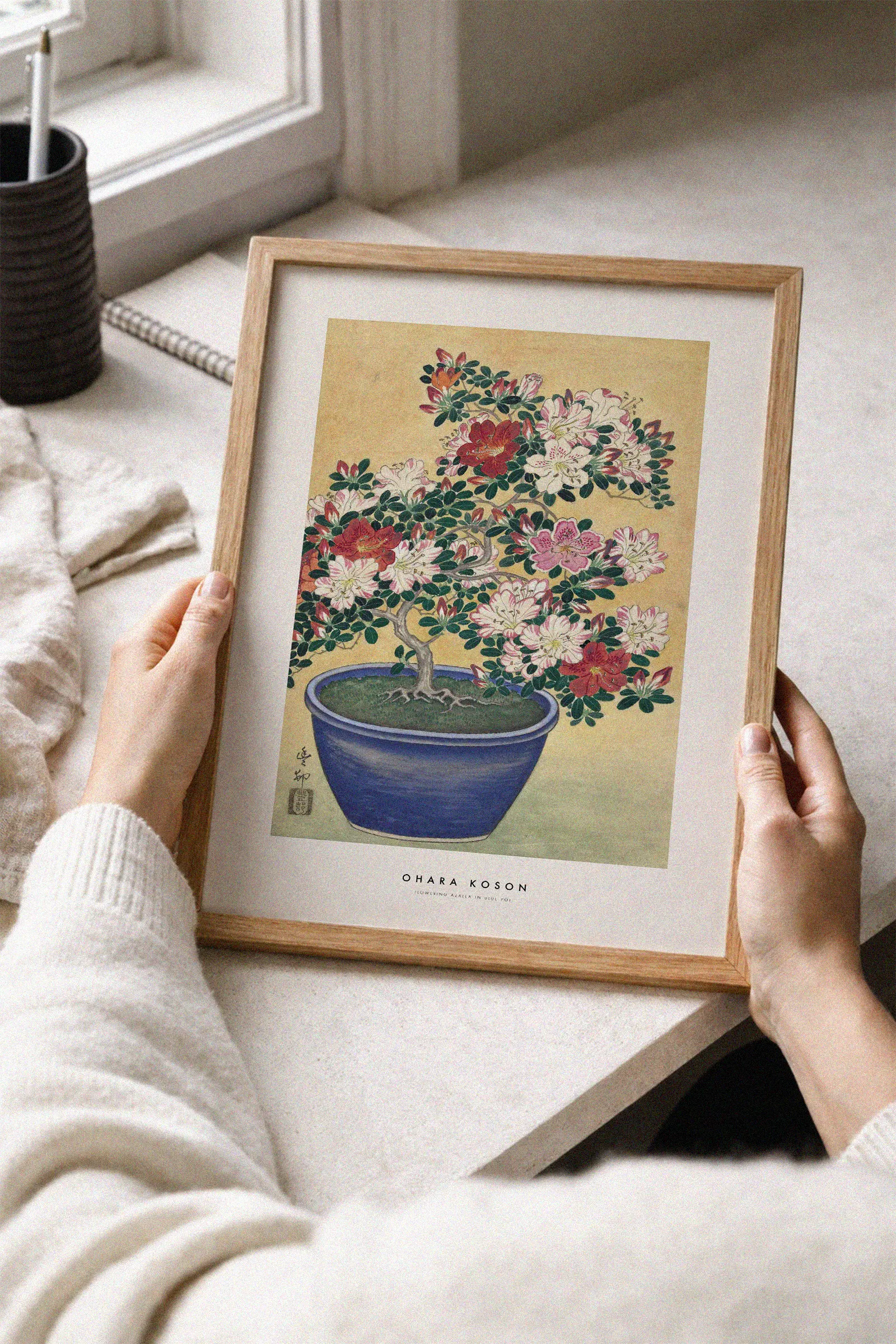 Flowering Azalea In Blue Pot Poster